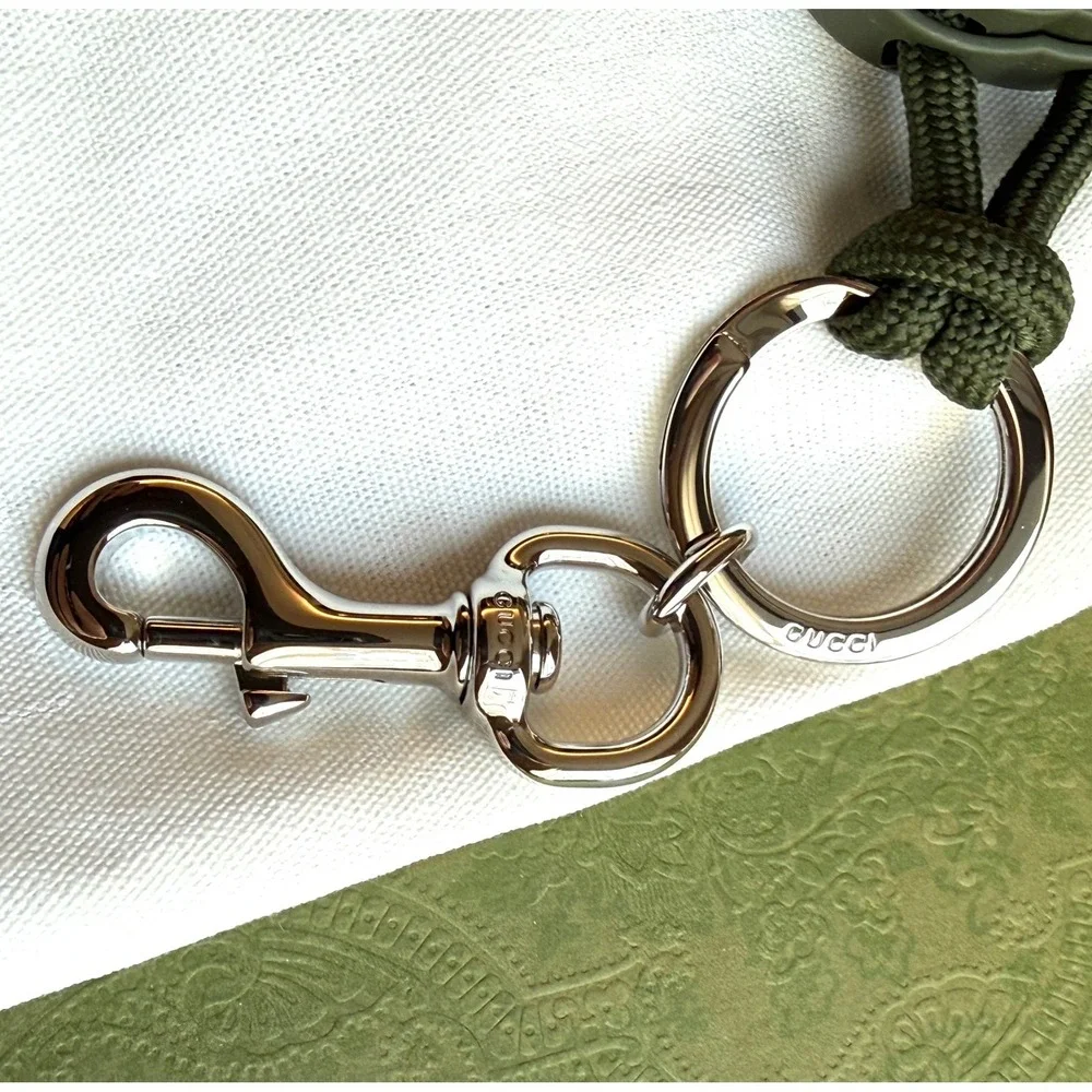 Gucci Dark Green Interlocking G Knotted‎ Cord Keychain Swivel Hook 834480
